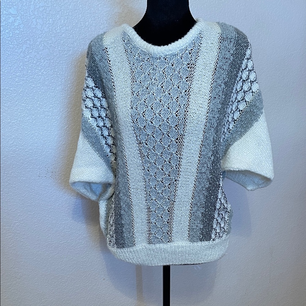 Koret Cream and Gray Openwork Knit Pullover